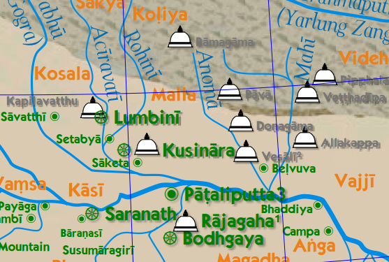 Ten Stūpas Built Over the Buddha's Relics